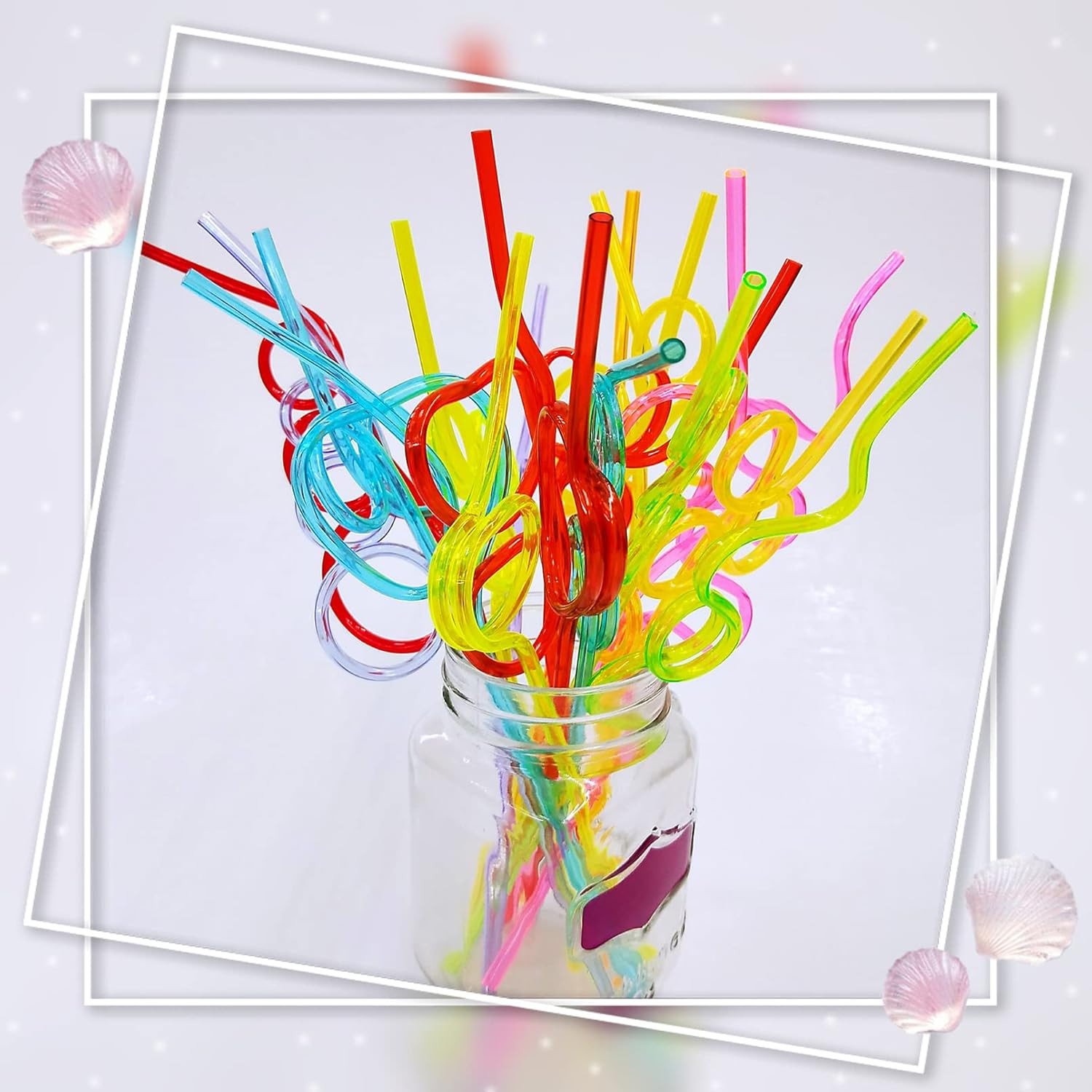 66 Pcs Reusable Plastic Colorful Loop Straws, 11 Different Designs, 10” Silly S