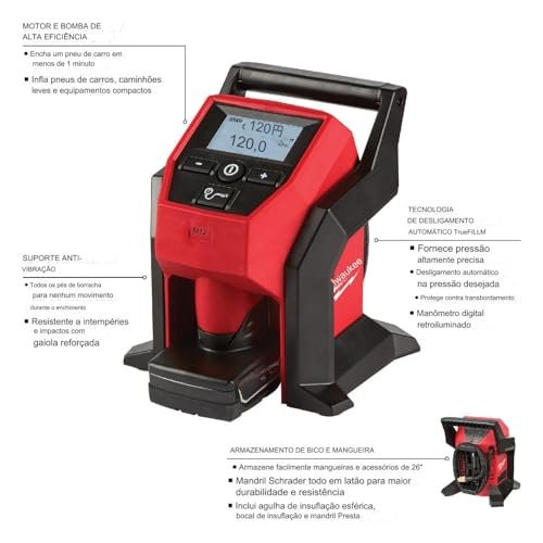 Milwaukee 2475-20 M12 Compact Inflator Cordless 12V Tire Air Compressor Tool