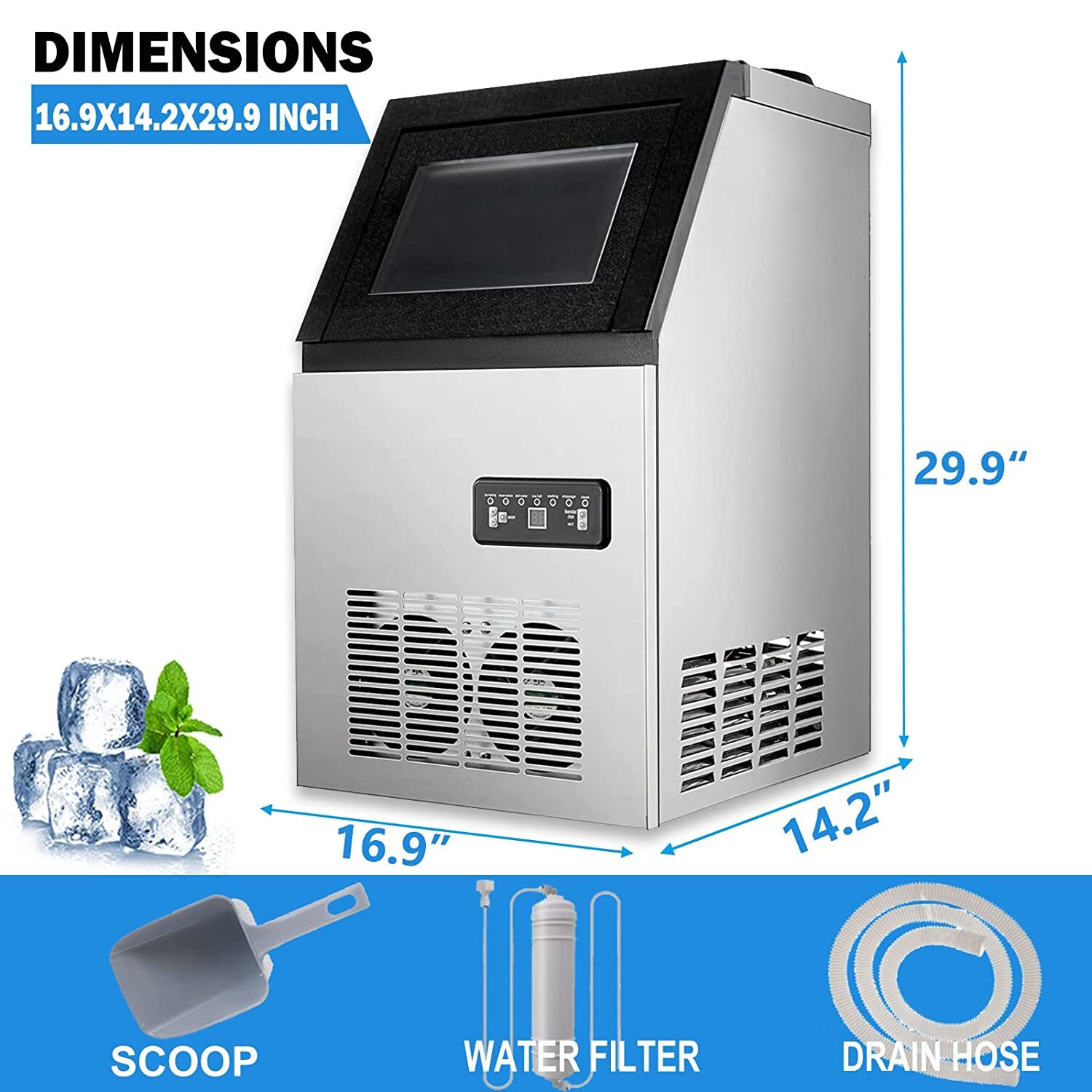 110lb Built-in Commercial Ice Maker Stainless Steel Bar Restaurant Cube Machine