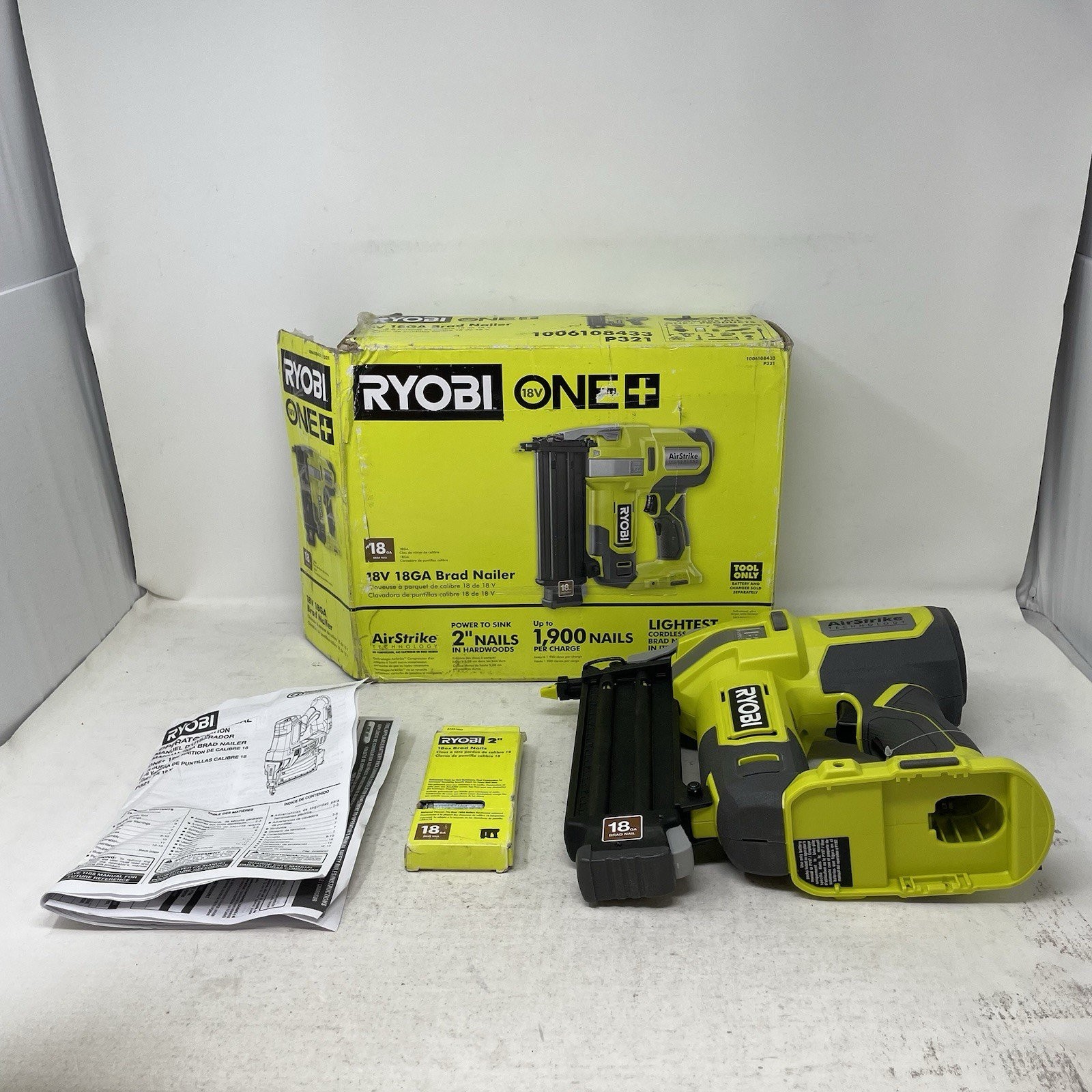 Ryobi ONE+ 18V Volt 18 Gauge AirStrike Brad Nailer P321 w/Nails