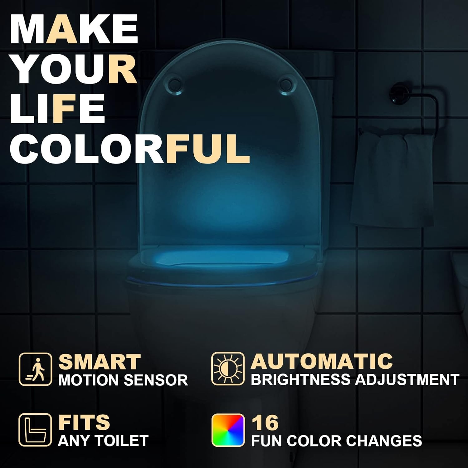 Toilet Light Motion Sensor 16 Colors Changing (2 Pack),LED Glow Toilet Light