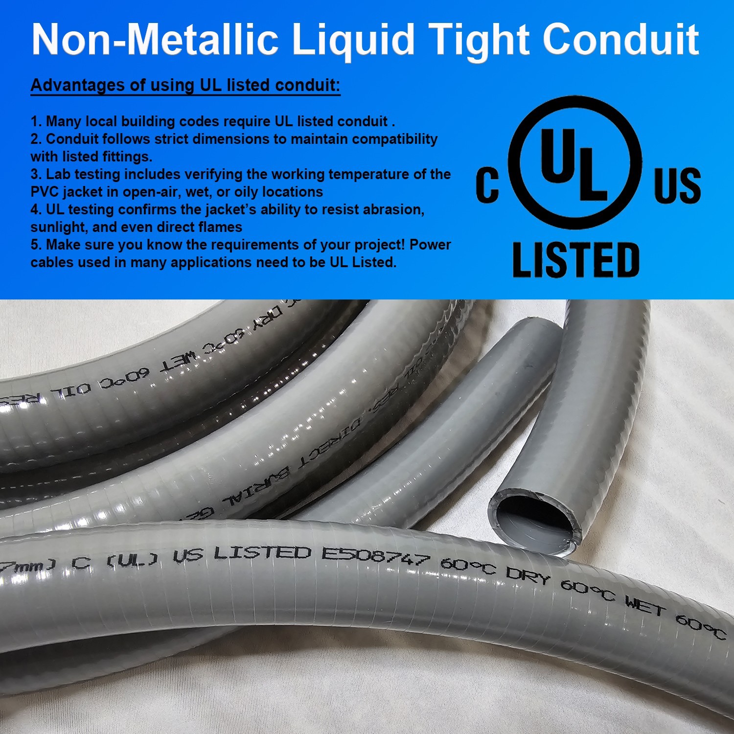 Flexible Liquid Tight, Non-Metallic Electrical Conduit – UL Listed