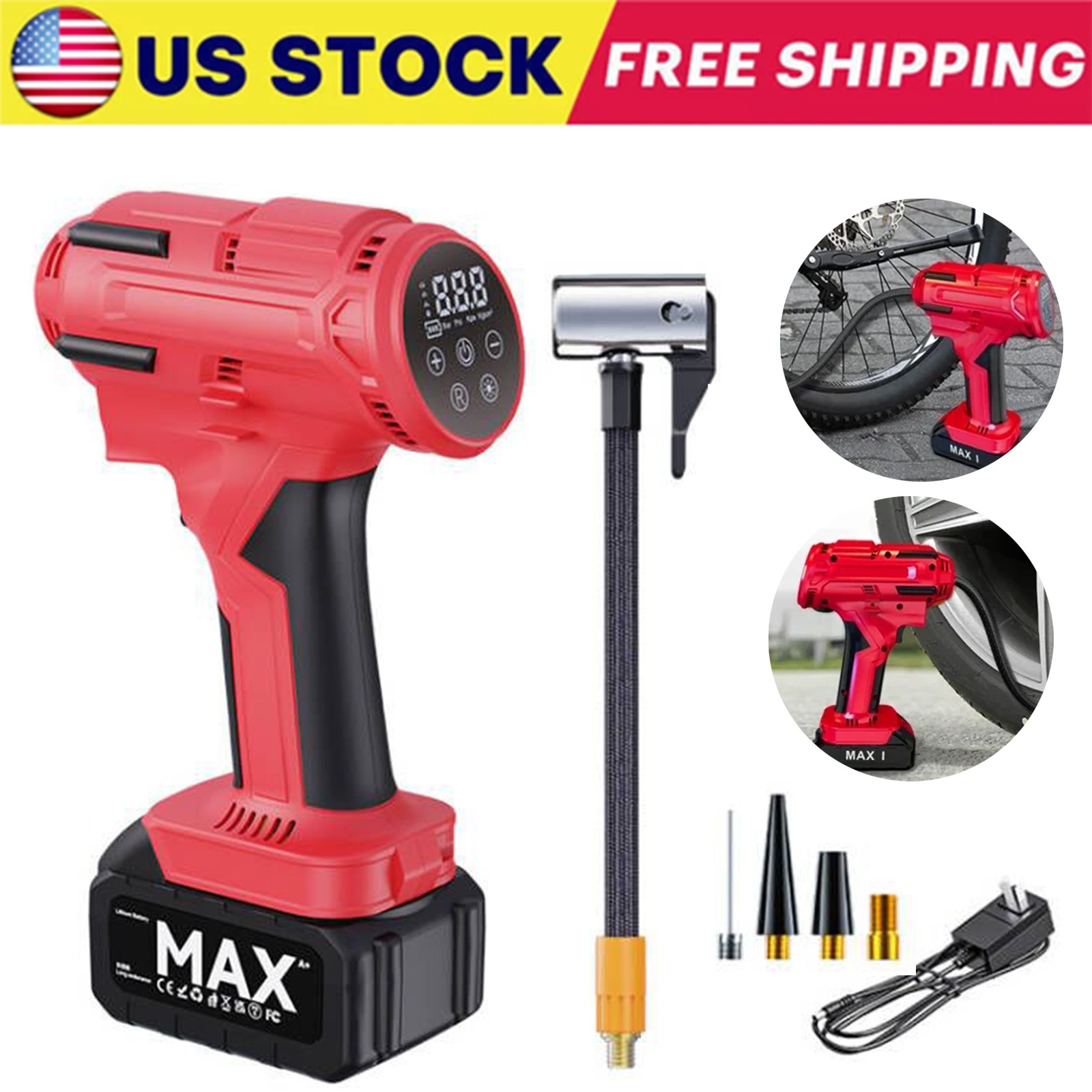 21V 150PSI Cordless Rechargeable Battery Air Compressor Pump Car Tire Inflator
