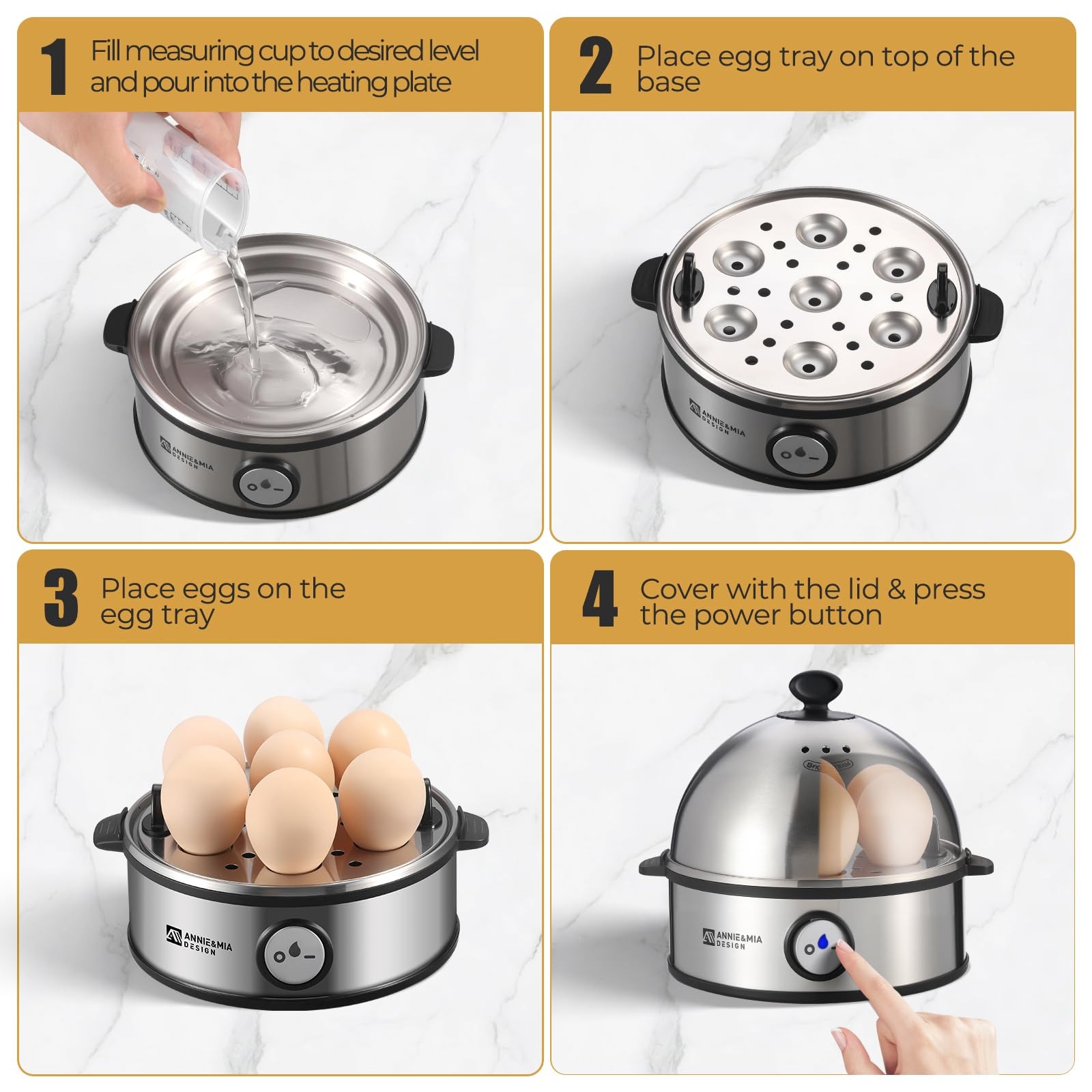 Electric Egg Cooker, All Stainless Steel 7 Egg Capacity egg boiler, 360W, Har…