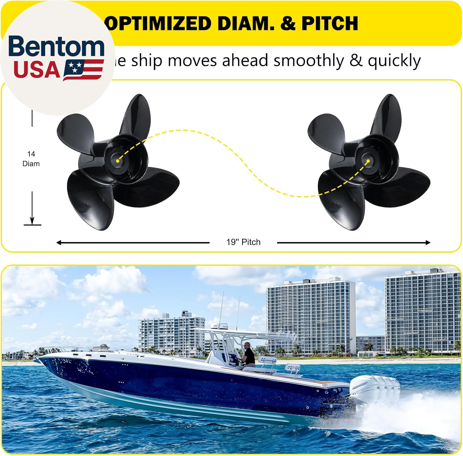 48-8M0084495 14 X 19 (Hub Kits Included) Upgrade Aluminum Boat Propeller for Mer