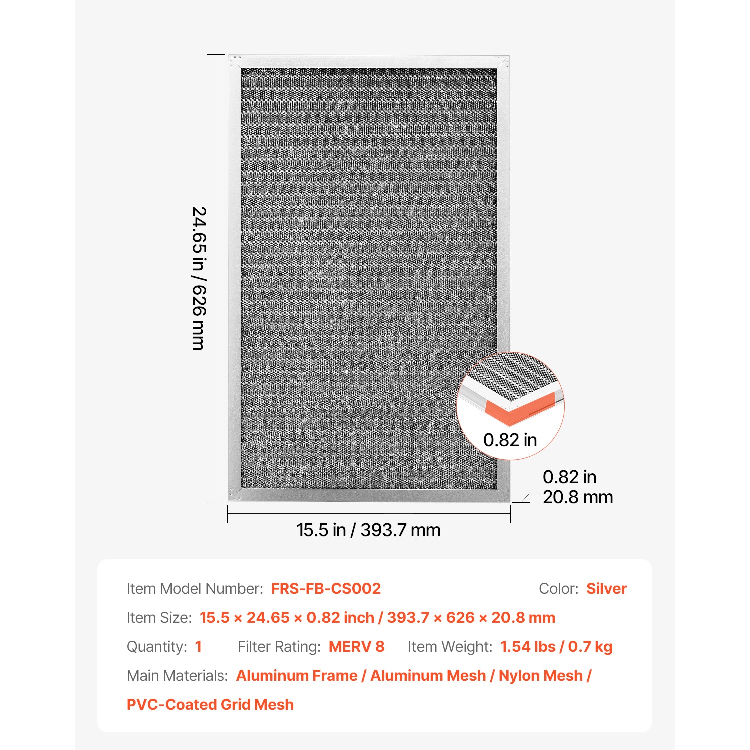 Permanent Washable Electrostatic Furnace AC Air Filter MERV 8 16x25x1″