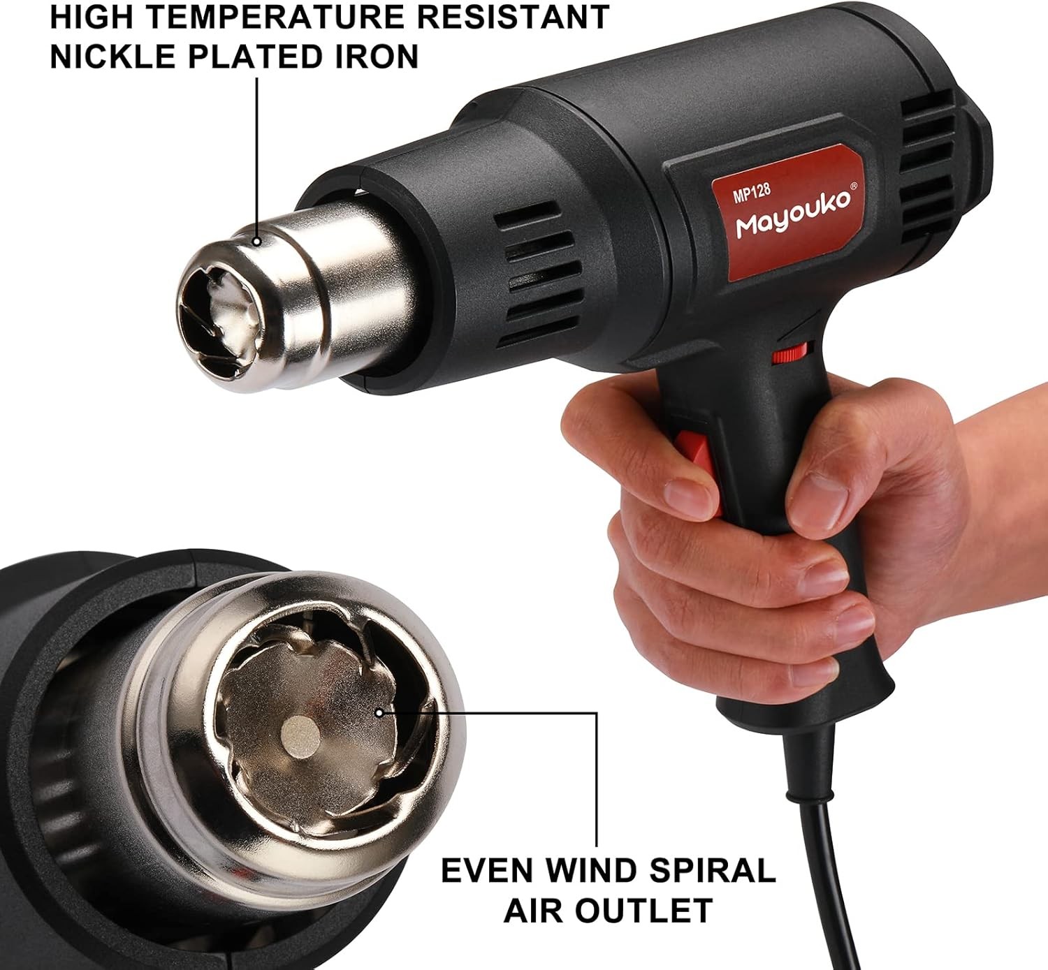 1600W Heat Gun with Variable Temperature Mode 122℉~1094℉(50℃- 590℃) Fast Heating