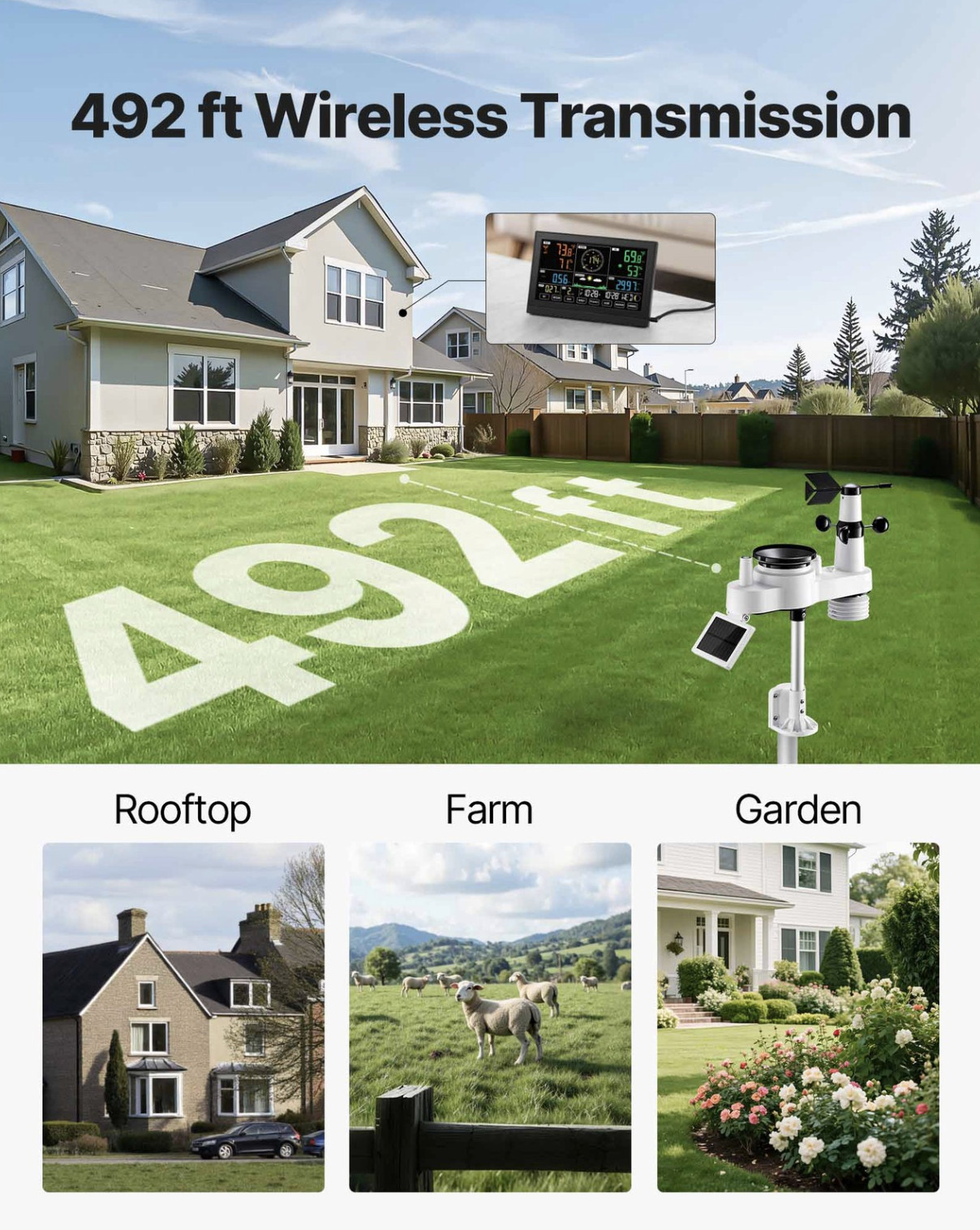 7-in-1 Wireless Weather Station 7.5” Display and In-Outdoor Sensor by Uimoso ~~