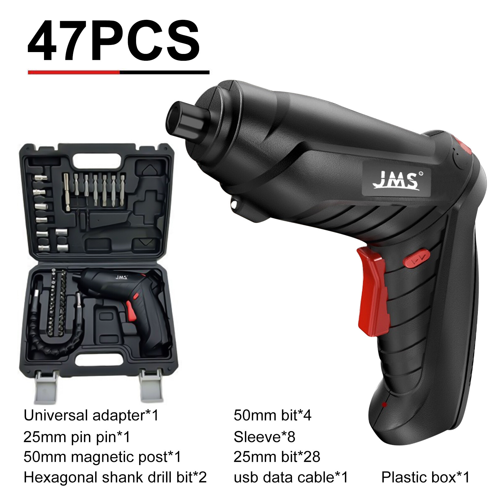 Cordless Electric Screwdriver 3.6V 1/4in 1300mAh Battery USB Rechargeable w/Bits