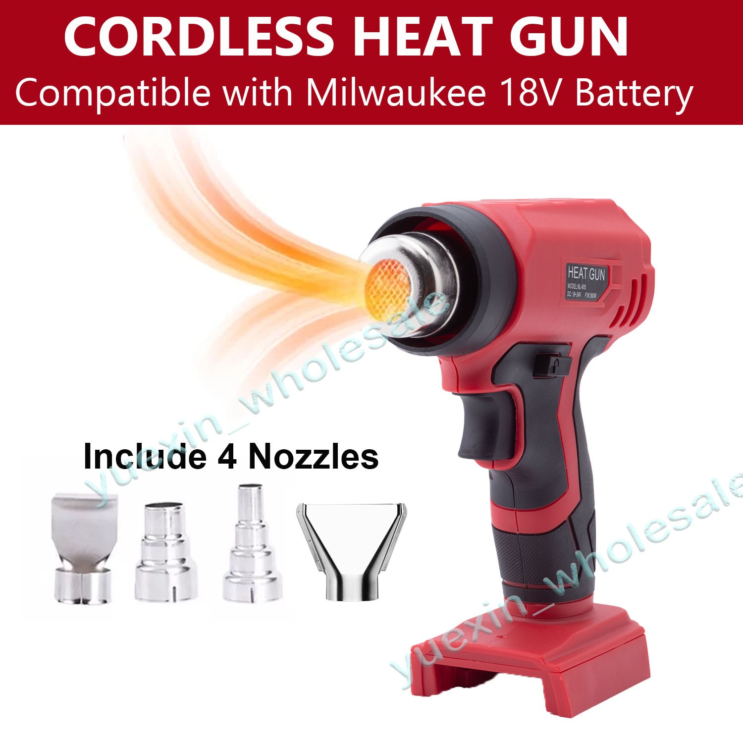 For Milwaukee 18V Lithium Battery Heat Gun Wireless Heat Gun Include 4 Nozzles