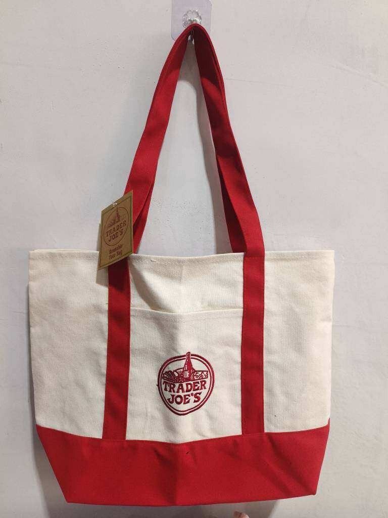 TRADER JOE’S Large Canvas Bag Heavy Cotton Reusable Shopping BAG Large Red | US