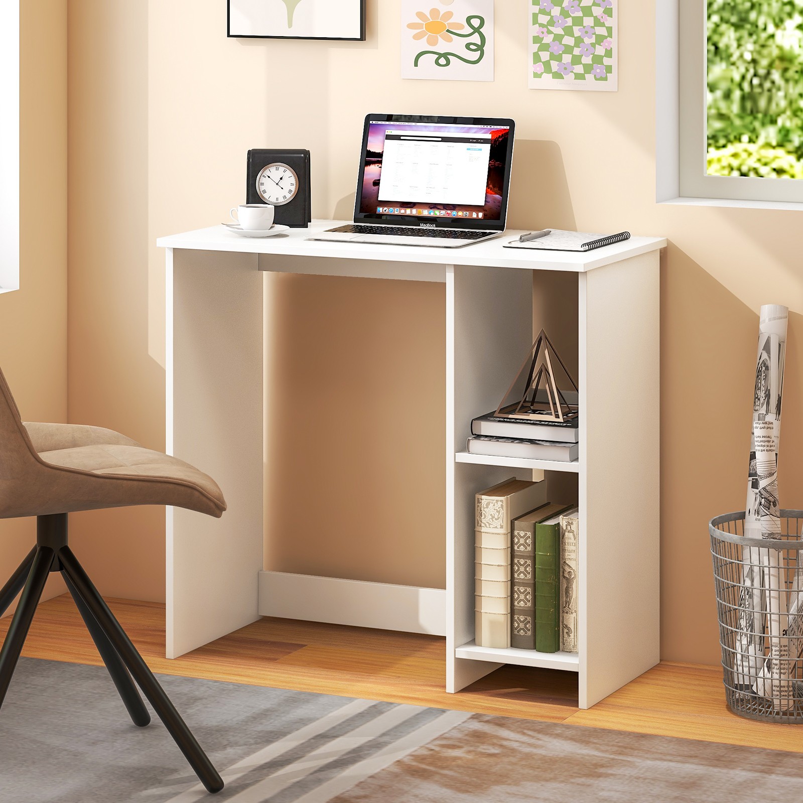 Home Office Study Writing Desk 31.5″ Small Computer Desk with 2 Compartments