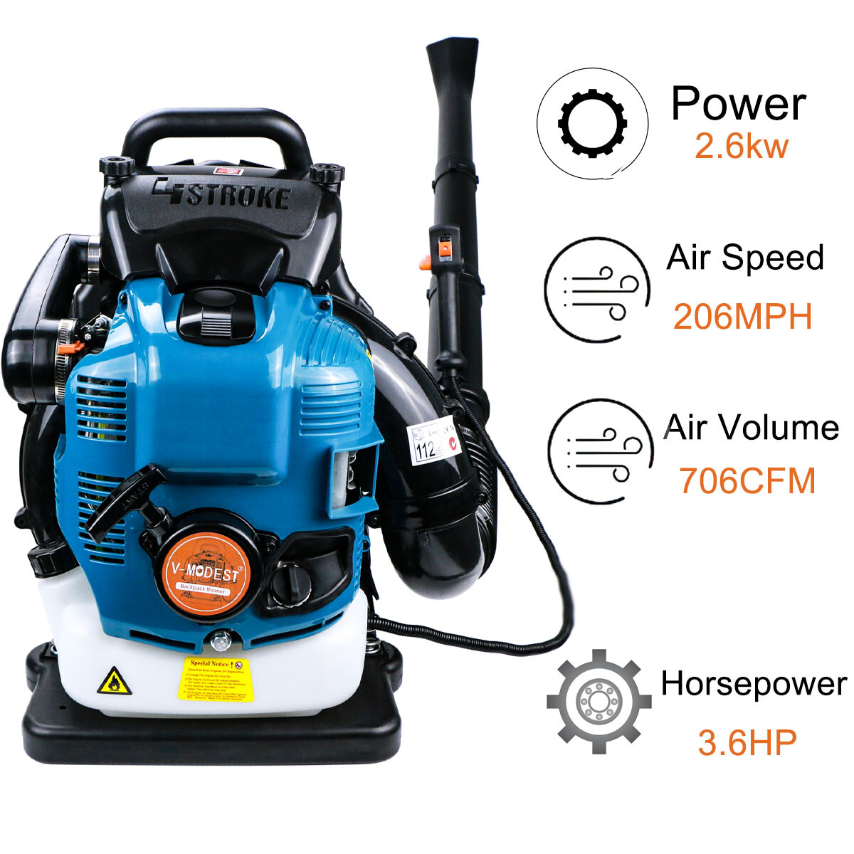 2 Stroke/4 Stroke Backpack Leaf Blower Gas Powered Snow Blower 75.6CC 706CFM