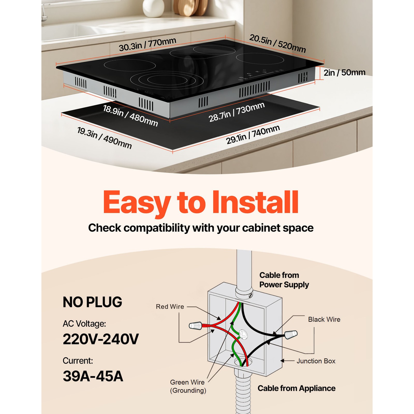 VEVOR 30in Electric Cooktop 4 Burners Ceramic Glass Stove Top Touch Control