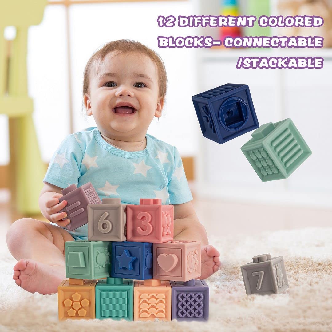 SpringFlower 3 in 1 Montessori Toys for Babies 0-3-6-12 Months, Soft Baby Teethi