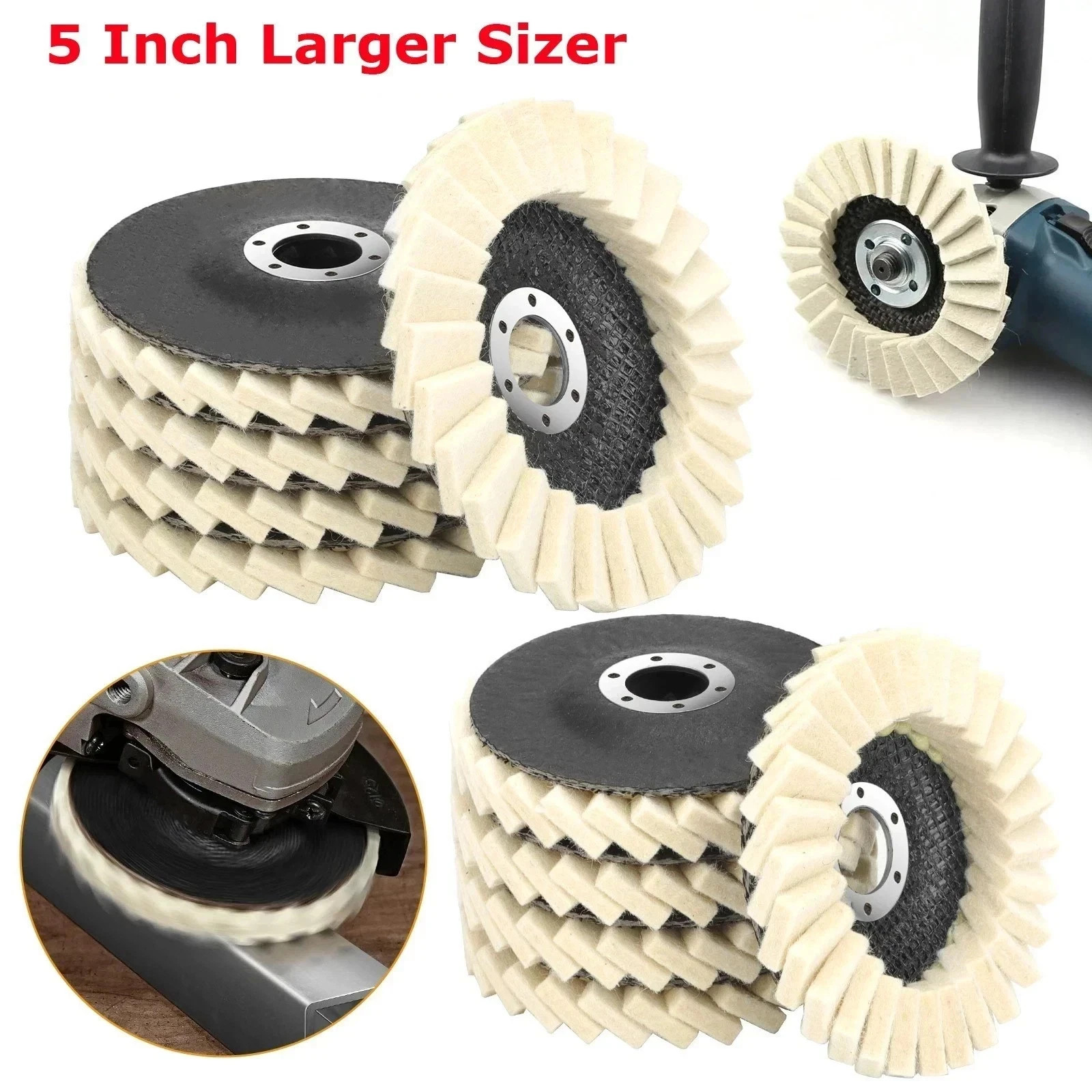 5pcs 5″ Wool Polishing Wheels Buffer Pads Flap Felt Polishing Finishing Disc
