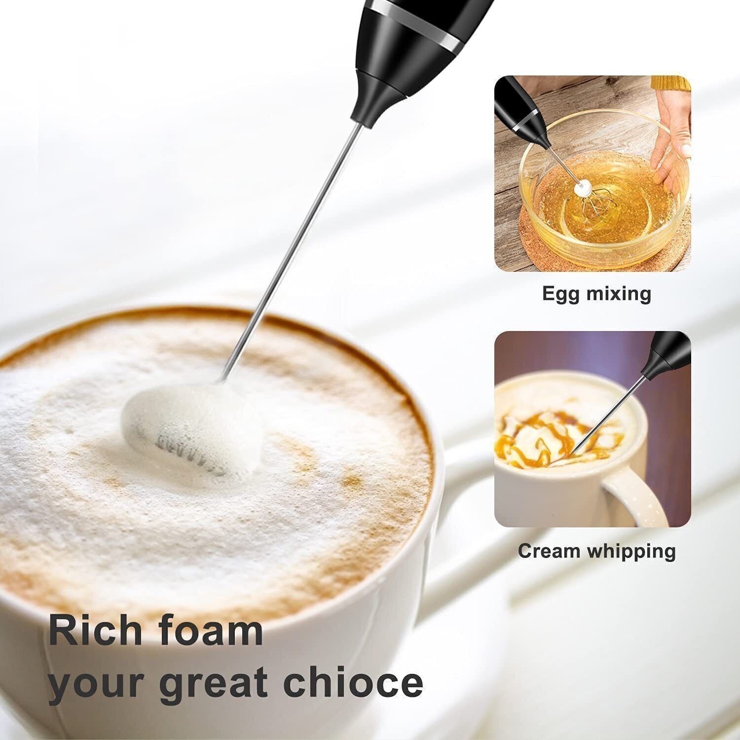 Electric Milk Frother Double Whisk Handheld Coffee Foam Mixer USB Rechargeable