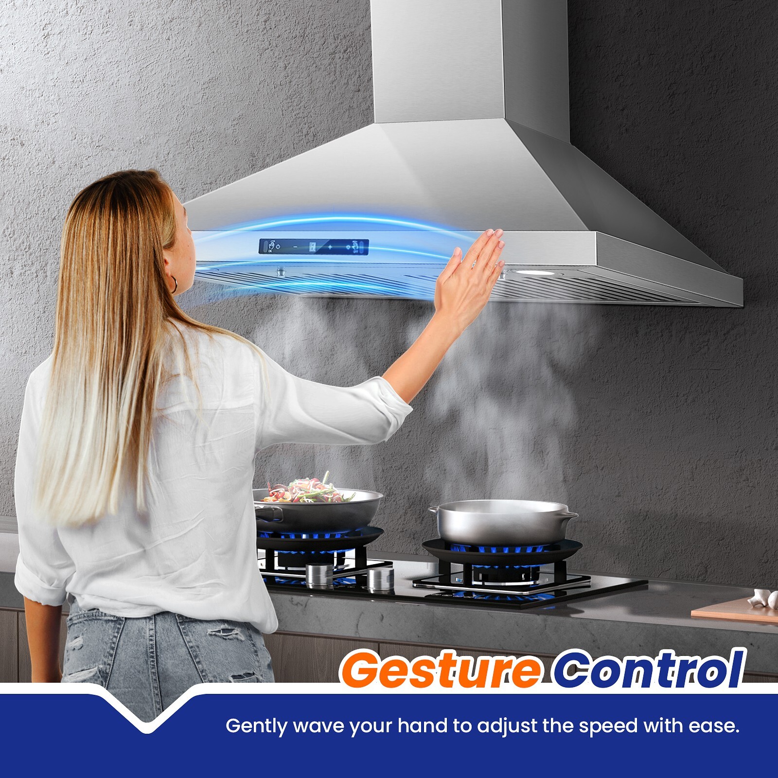 30 in Wall Mount Range Hood 700 CFM Kitchen Hood Stainless Steel Stove Vent Hood