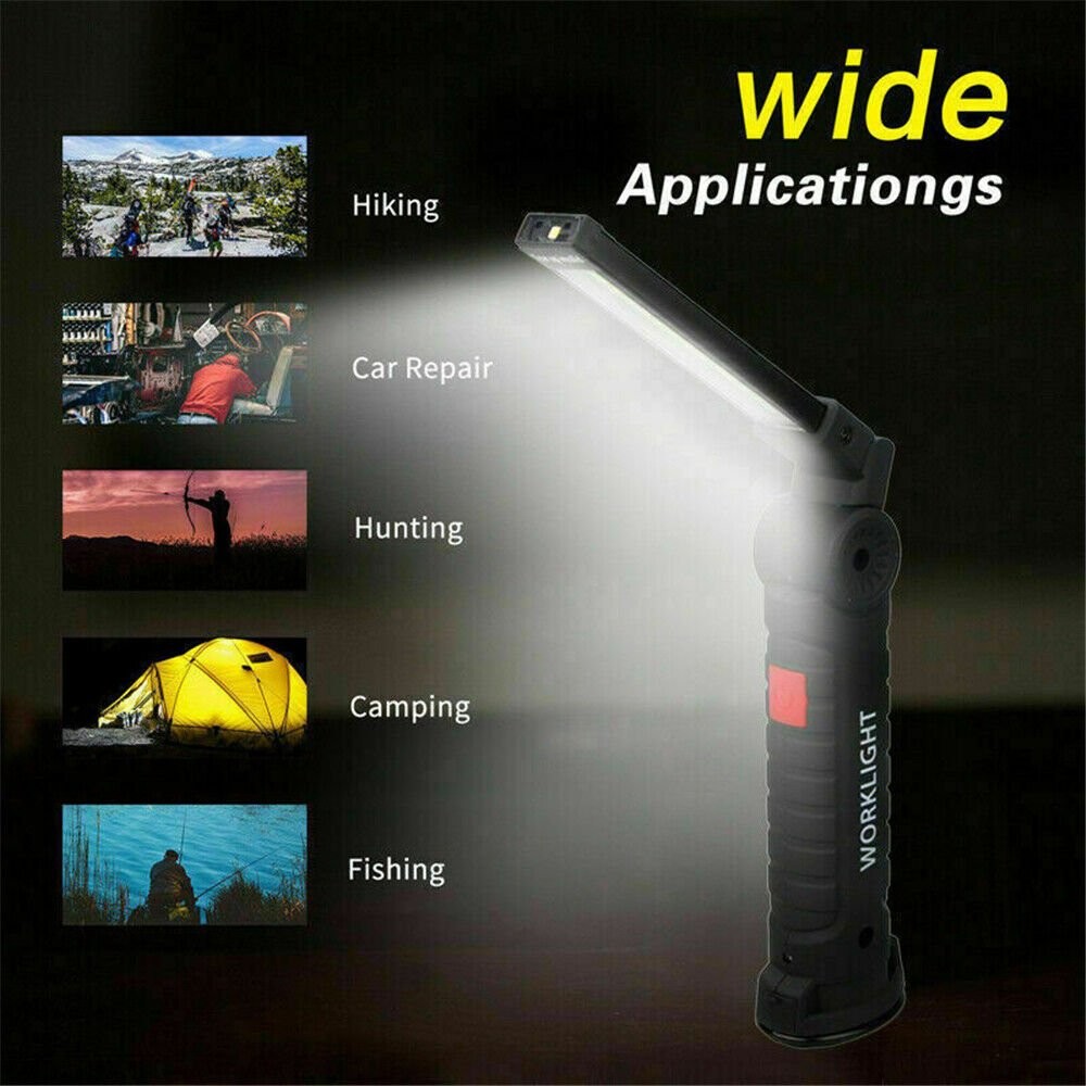 2 Pack Magnetic Base LED COB Work Light Rechargeable Mechanic Torch Flashlight