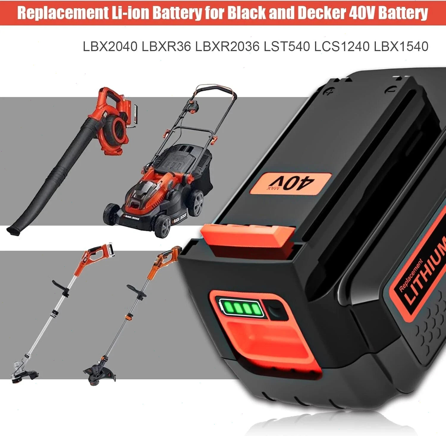 40V 2.0Ah for Black Decker 40 Volt Max Lithium Battery / Charger LBXR36 LBX2040