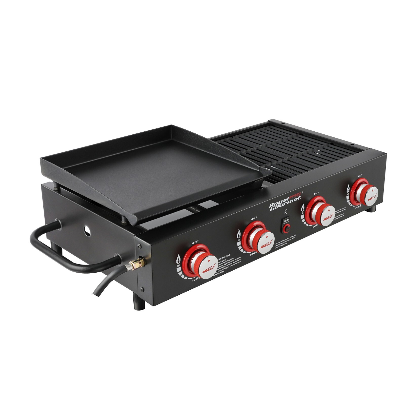 Royal Gourmet Gas Grill Portable Tabletop Griddle Combo 4-Burner Outdoor Cooking