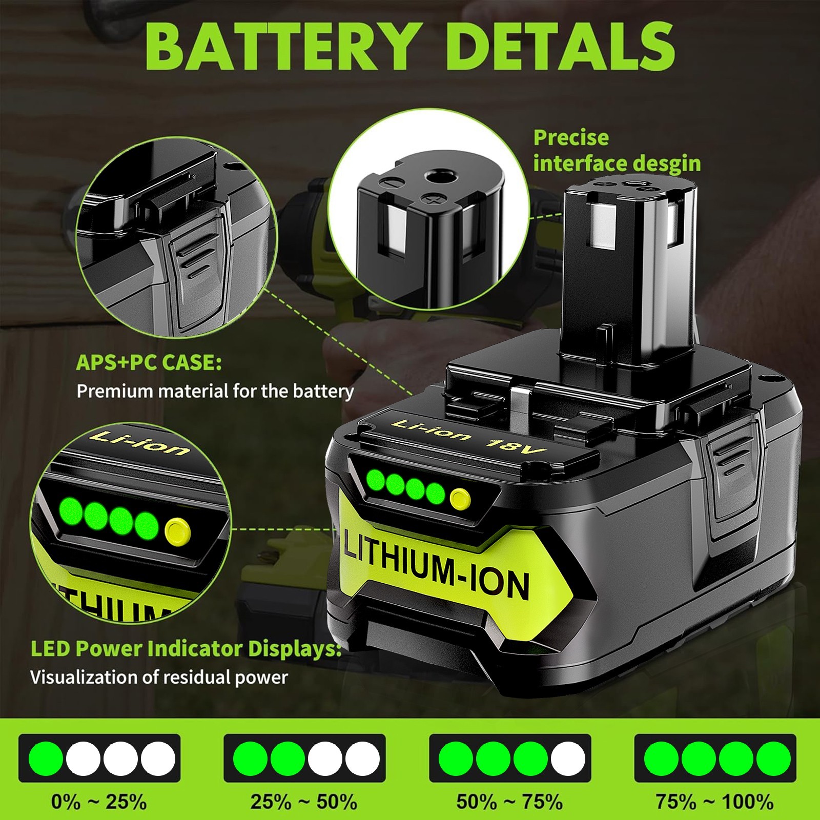 Pack For Ryobi P108 18V 8Ah / 9Ah High Capacity Tool Battery 18Volt Lithium-Ion