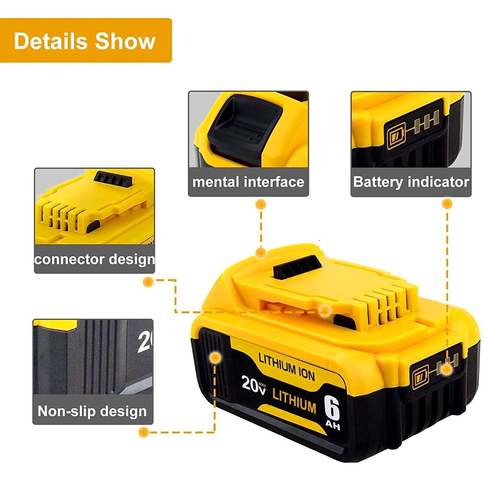 For DeWalt 20V 20 Volt Max 8.0AH Lithium Ion Battery DCB206-2 DCB205-2 DCB200-2
