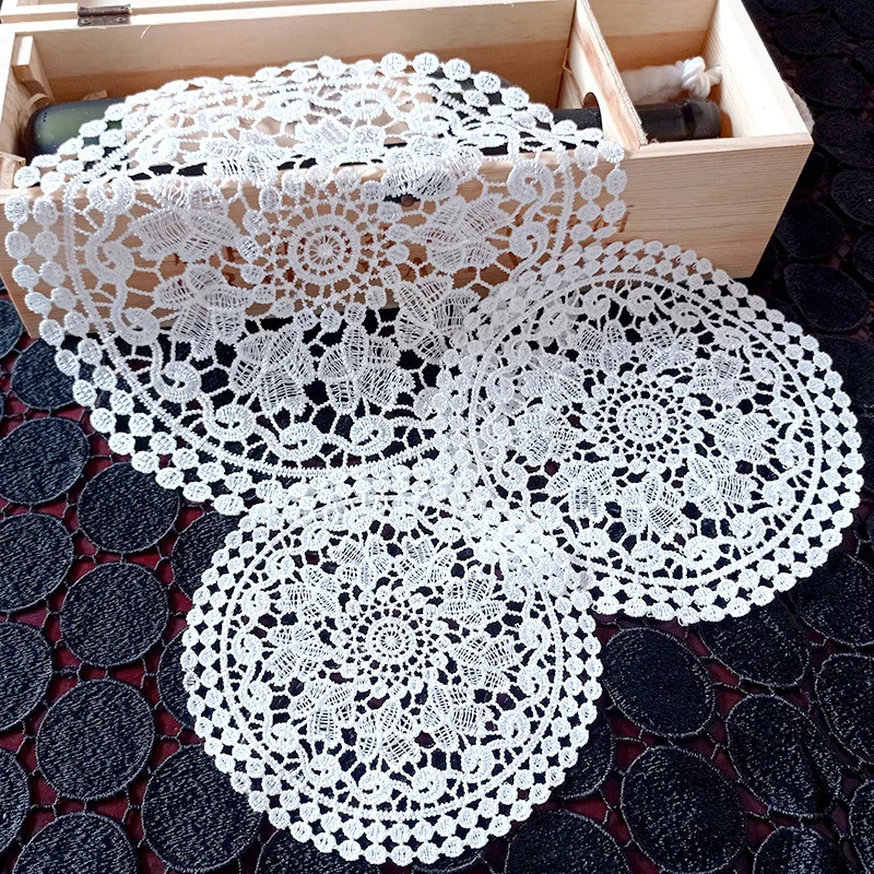Round Hollow Lace Coaster Napkin Embroidery Flower Placemat Mug Dining Coffee Ta
