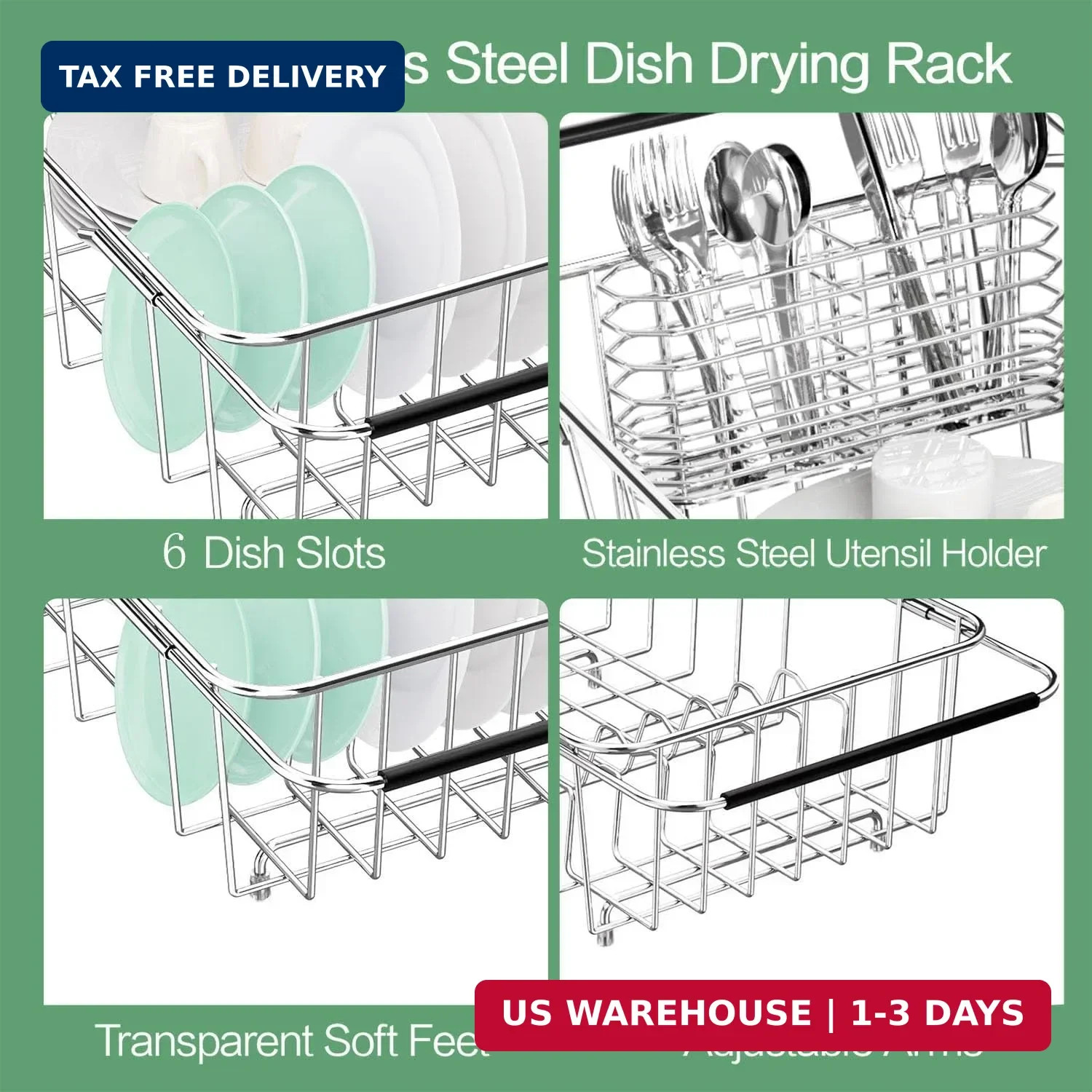 Dish Drainer Rack in Sink Adjustable, Expandable 304 Stainless Steel Metal Dish