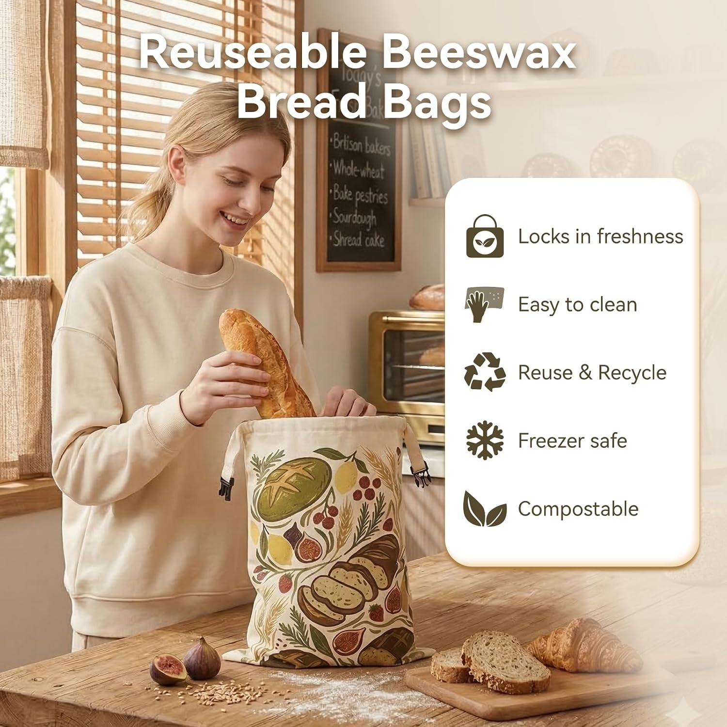 Bread Bags for Homemade Bread – 2 Packs XL Beeswax Bread Bags, 2026 Reusable …