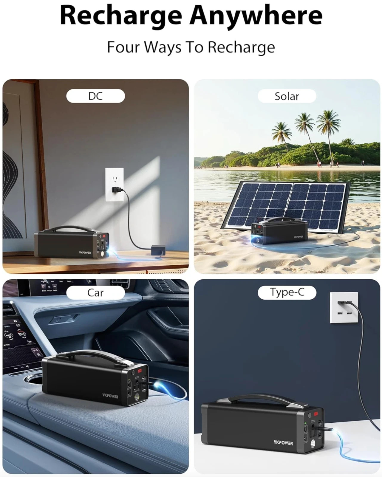Portable PowerStation 150W, 133.2Wh/36000mAh Fast Charging with 5 Outputs AC Opt