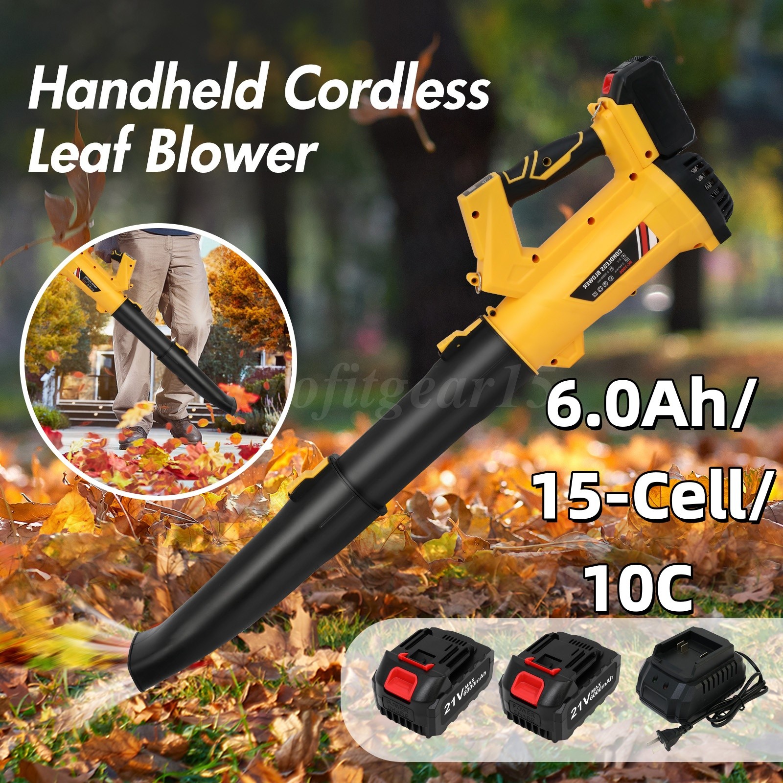 21V Cordless Leaf Blower,6-Speed Adjustment and LCD Display with 6.0Ah Batteries