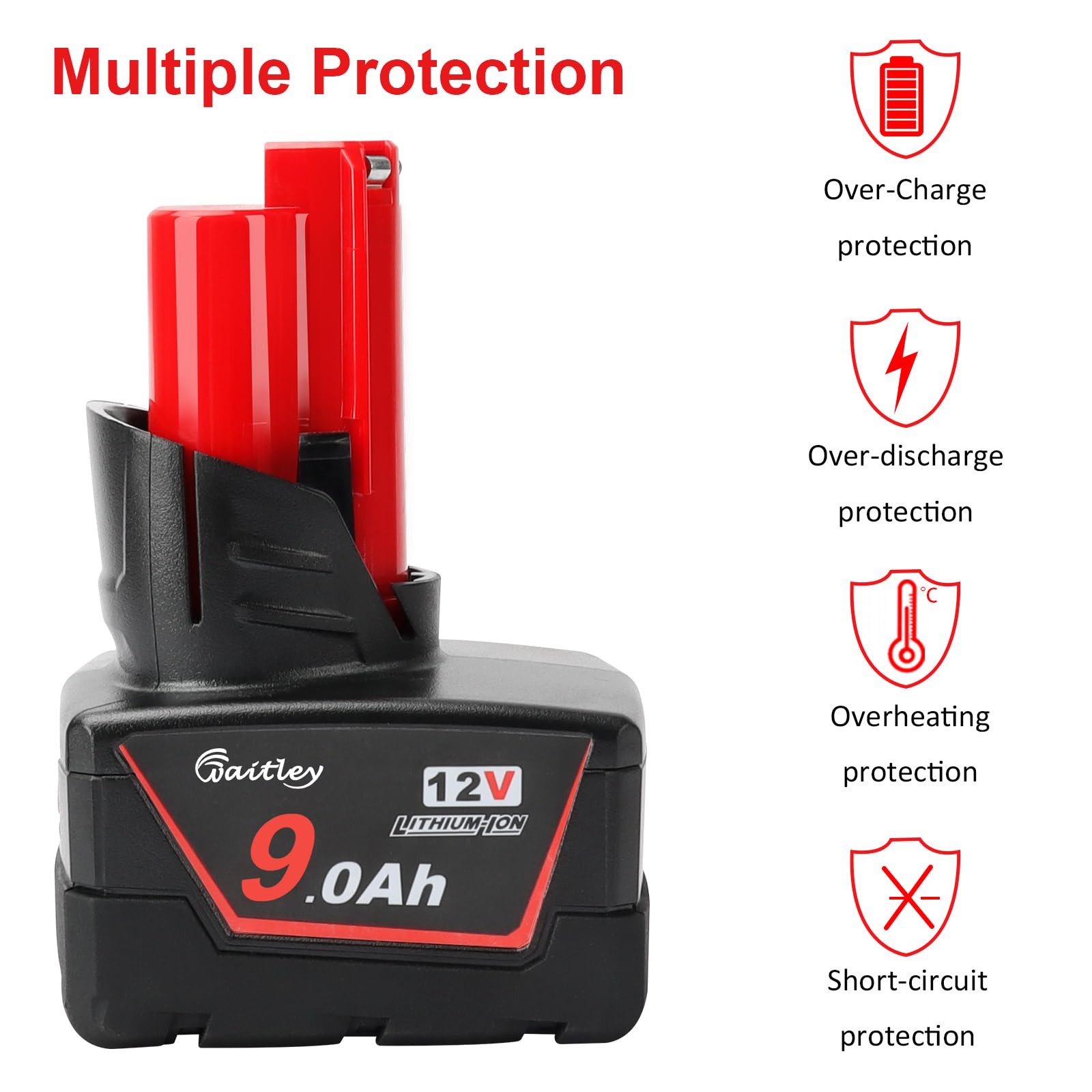 waitley 12V 9Ah Replacement Battery Compatible with Milwaukee 12V Power Tools…