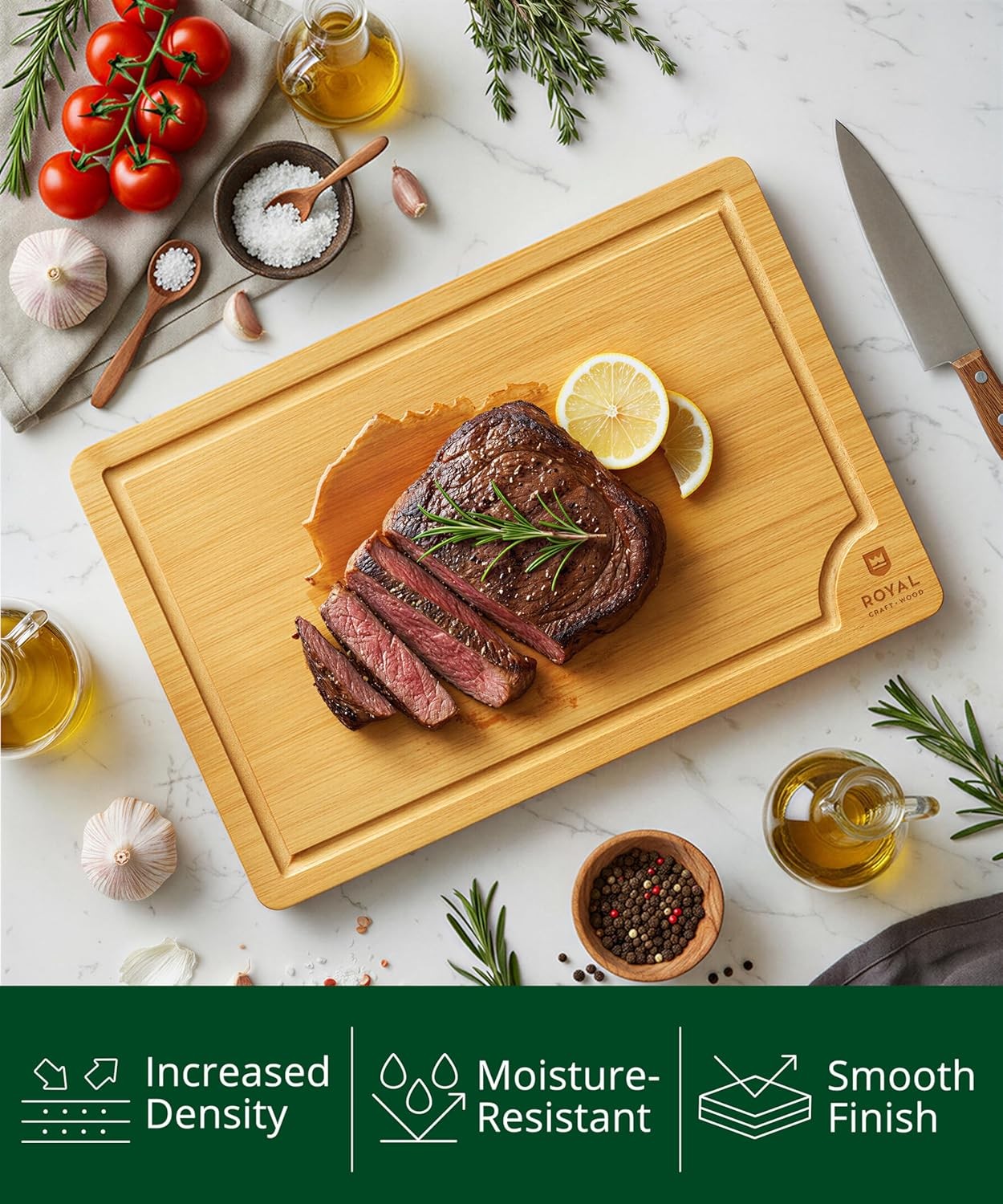 bamboo cutting board with juice groove – kitchen board for meat (butcher block)