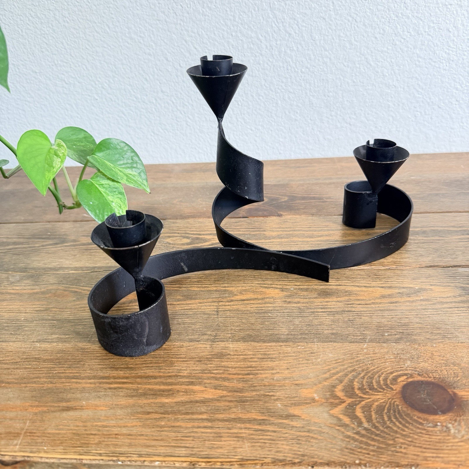 Three-armed wrought iron candlestick Sweden Vintage