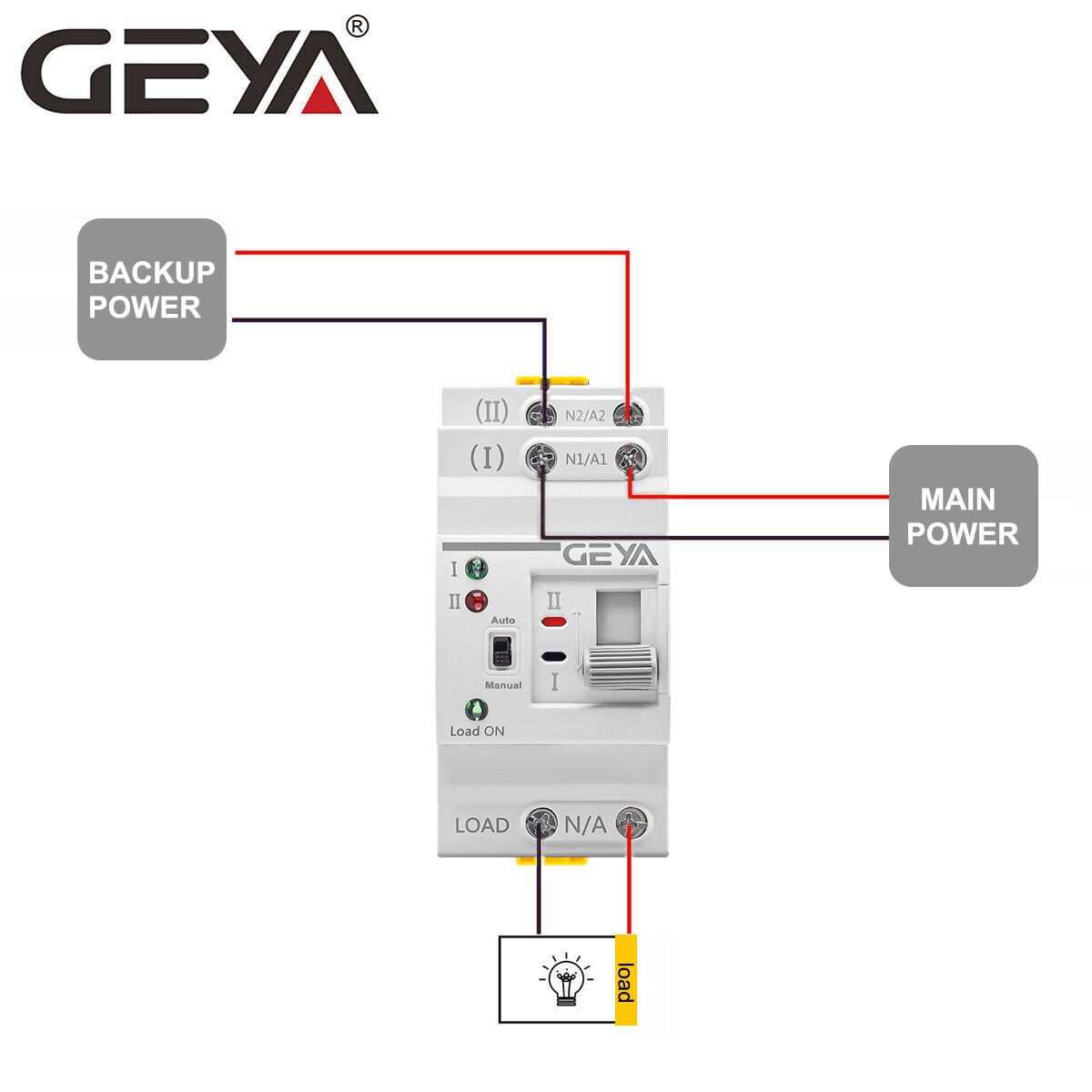 GEYA Mini Dual Power Automatic Transfer Switch 25-63A Grid to Generator 110/220V