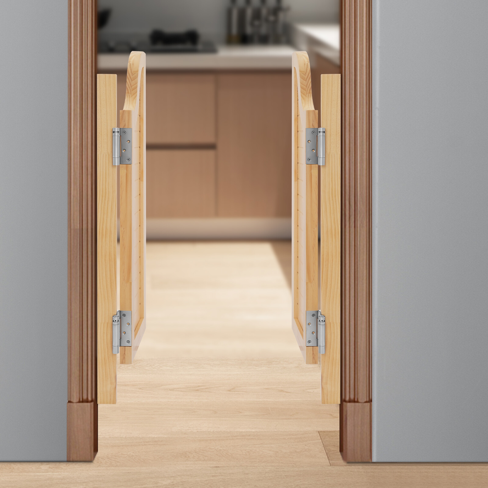27.5x35in Log Color Partition Door Swing Solid Wood For Shop Entrance W/4*Hinges