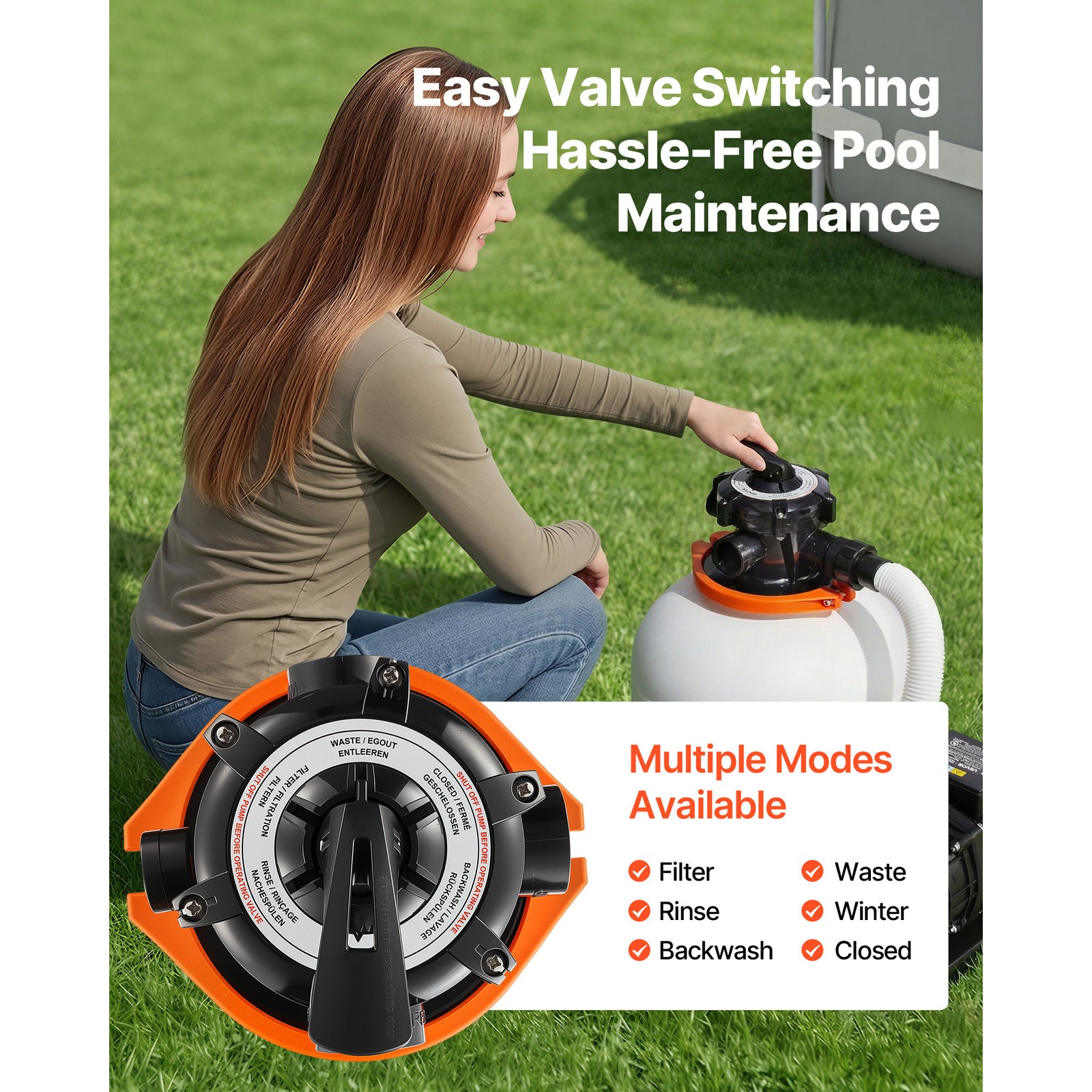 Uimoso 16″ Sand Filter Pump with Timer, 4400 GPH, 0.75HP for Above Ground Pools