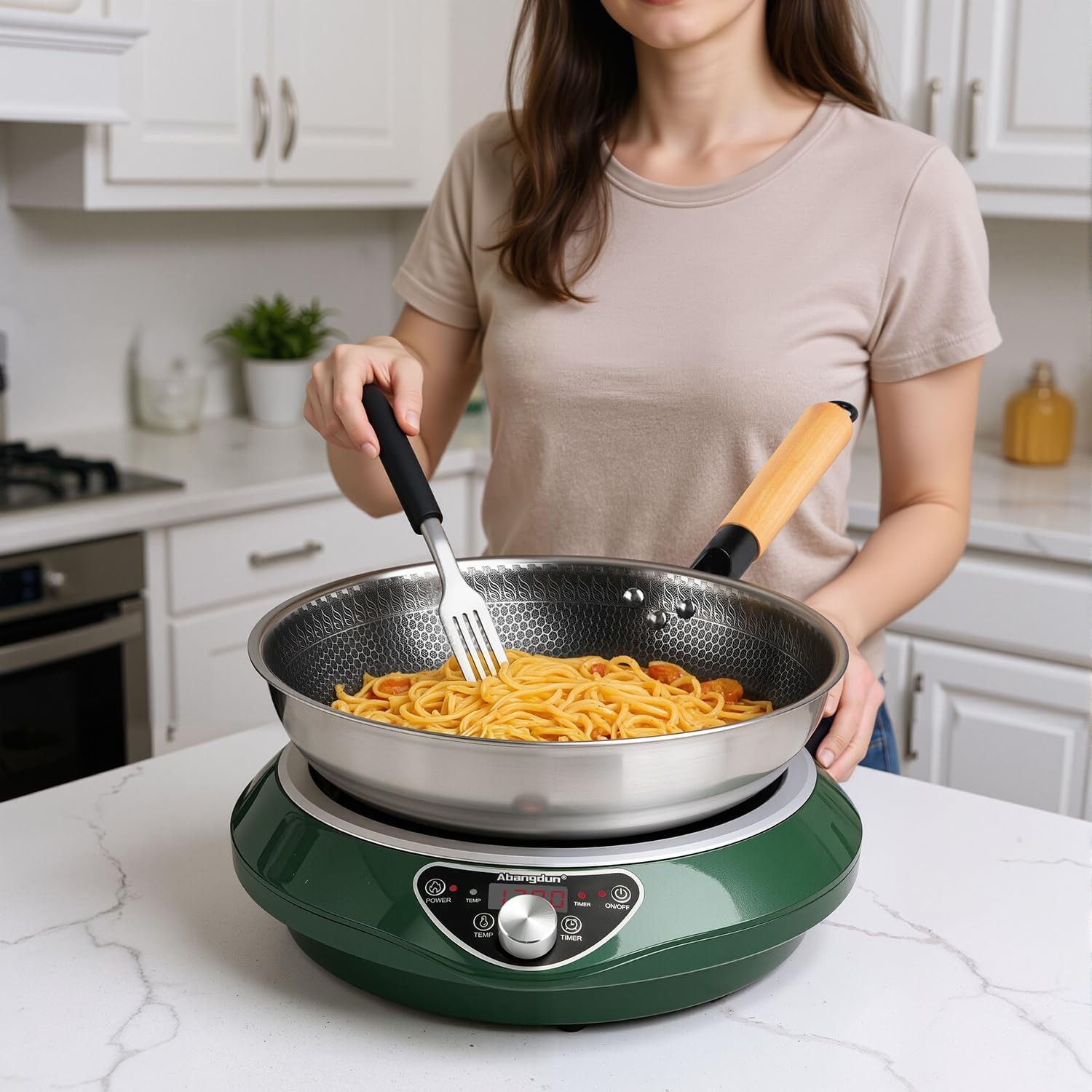 Abangdun 1700W 100V～185V Induction Cooktop Wok With Pan Electric Stove Burner