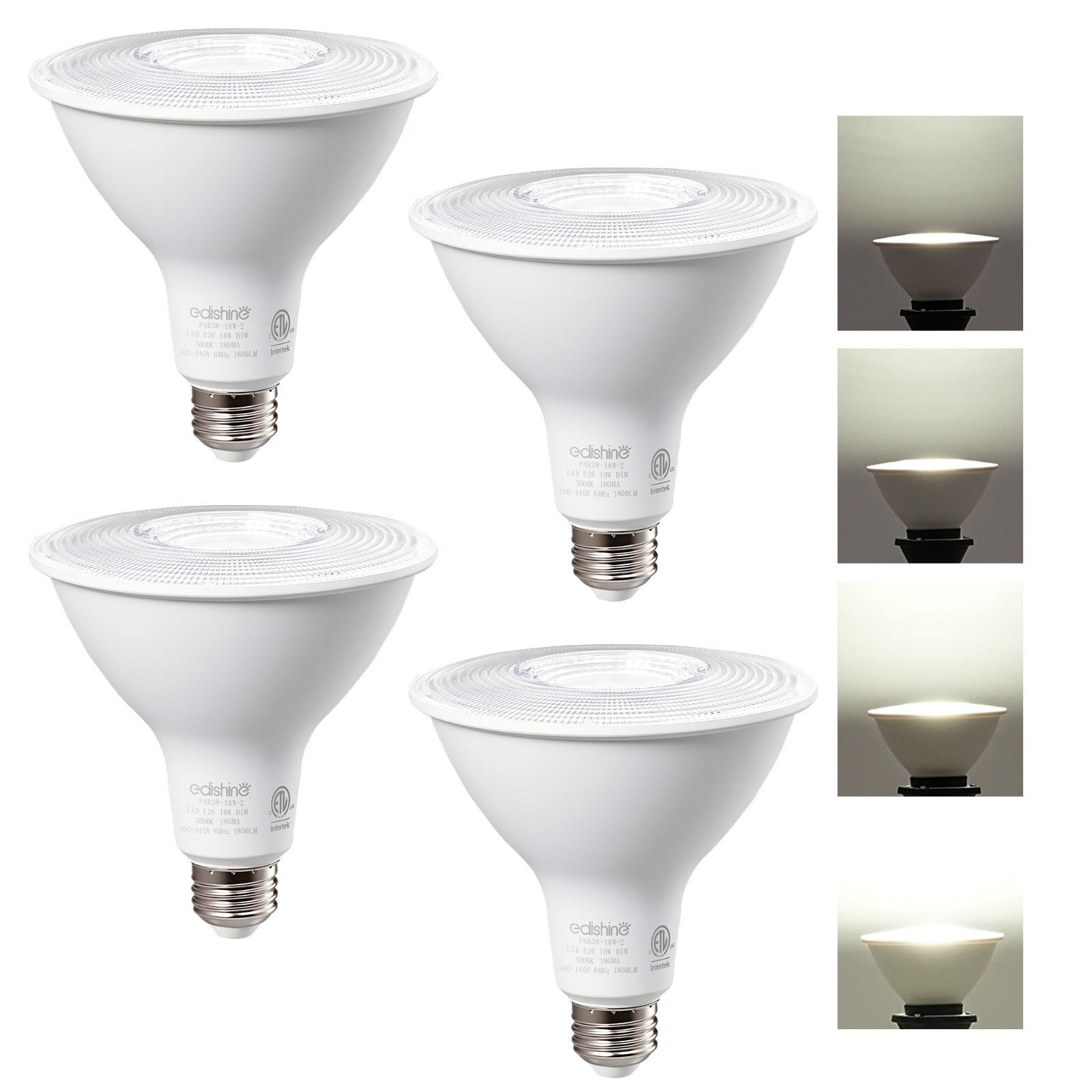 4 Pack LED PAR38 Outdoor Flood Light Bulbs, 18W(120W Equivalent),5000K Daylight