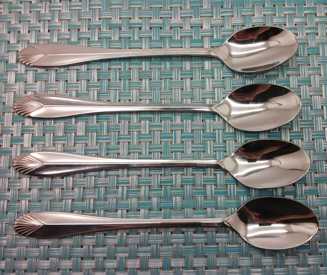 Heritage Mint Shiny Stainless Set 4 Iced Teaspoons Safrano Pattern Free Ship!