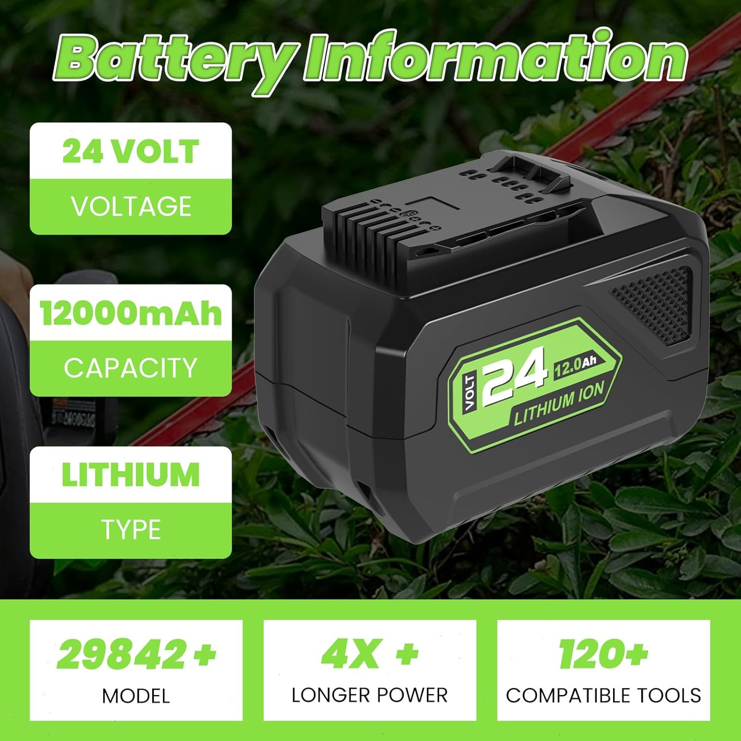 24V 12.0Ah Batteries Replacement for Greenworks 24V Battery Model 29842 29852