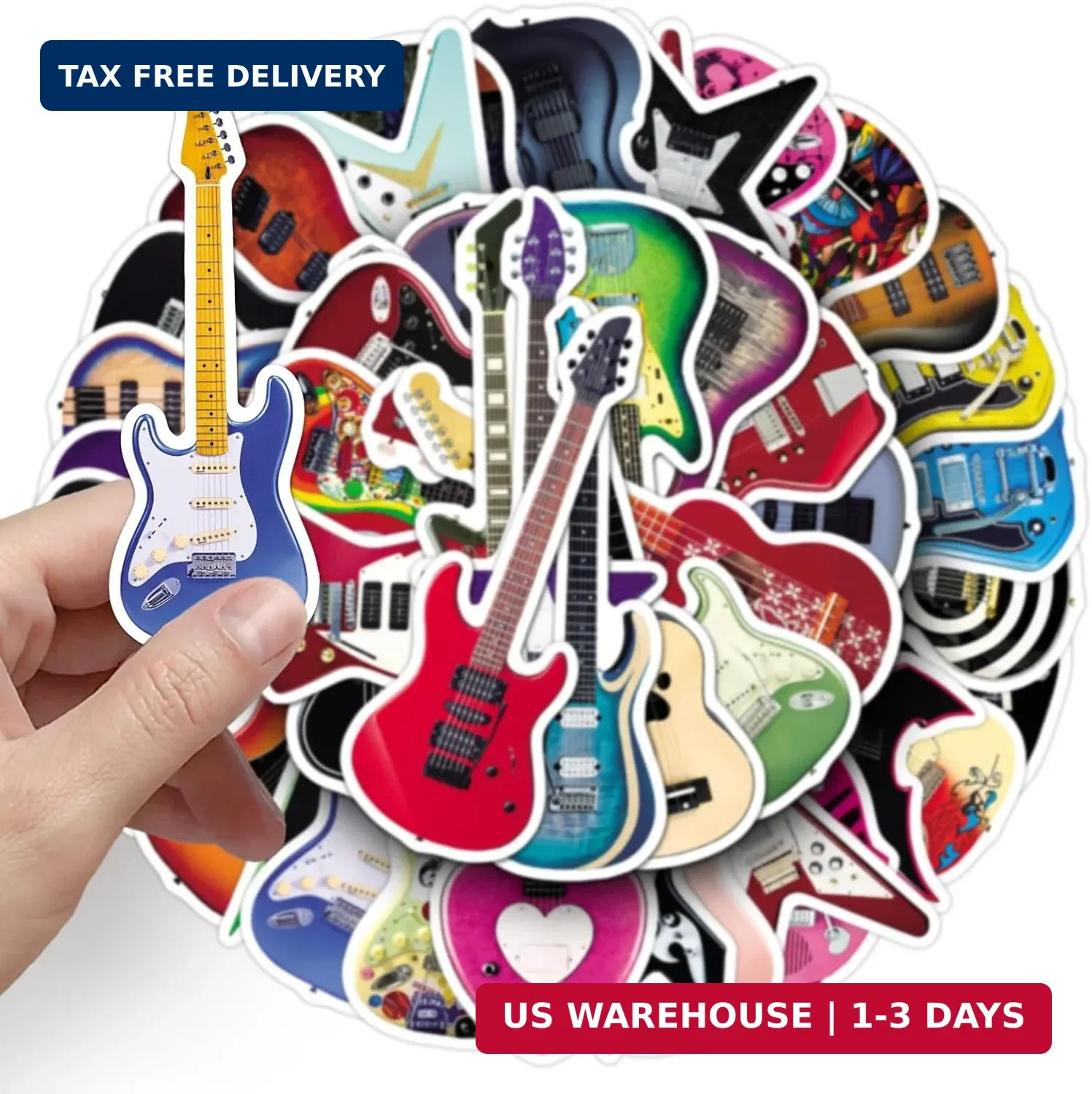 50Pcs Guitar Stickers, Cool Electric Guitar Bass Stickers for Kids Teens Adults,