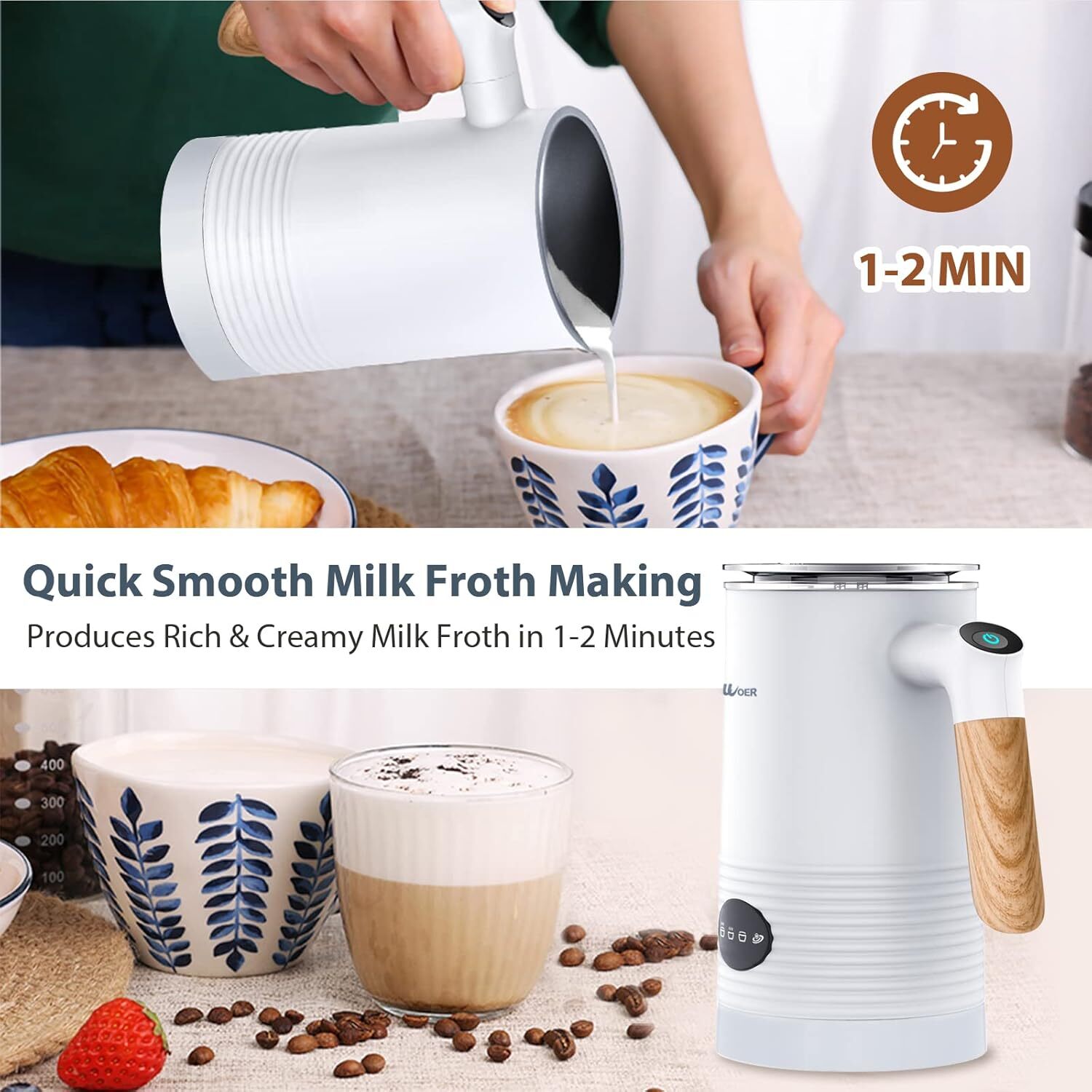 Electric Milk Frother and Warmer,4in1 400W Automatic Milk Frothers with Hot Cold