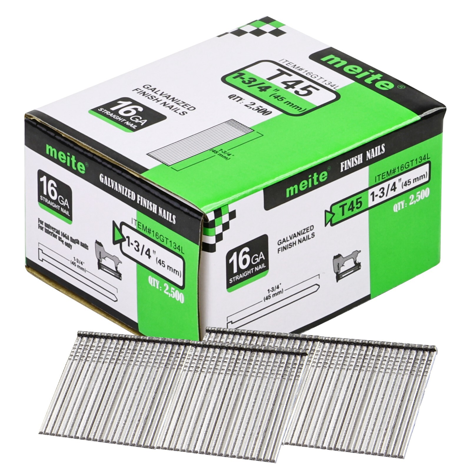 2,500 pcs meite 16 Gauge Finish Brad Nails 7/8″ to 2-1/2″ Galvanized (T Series)
