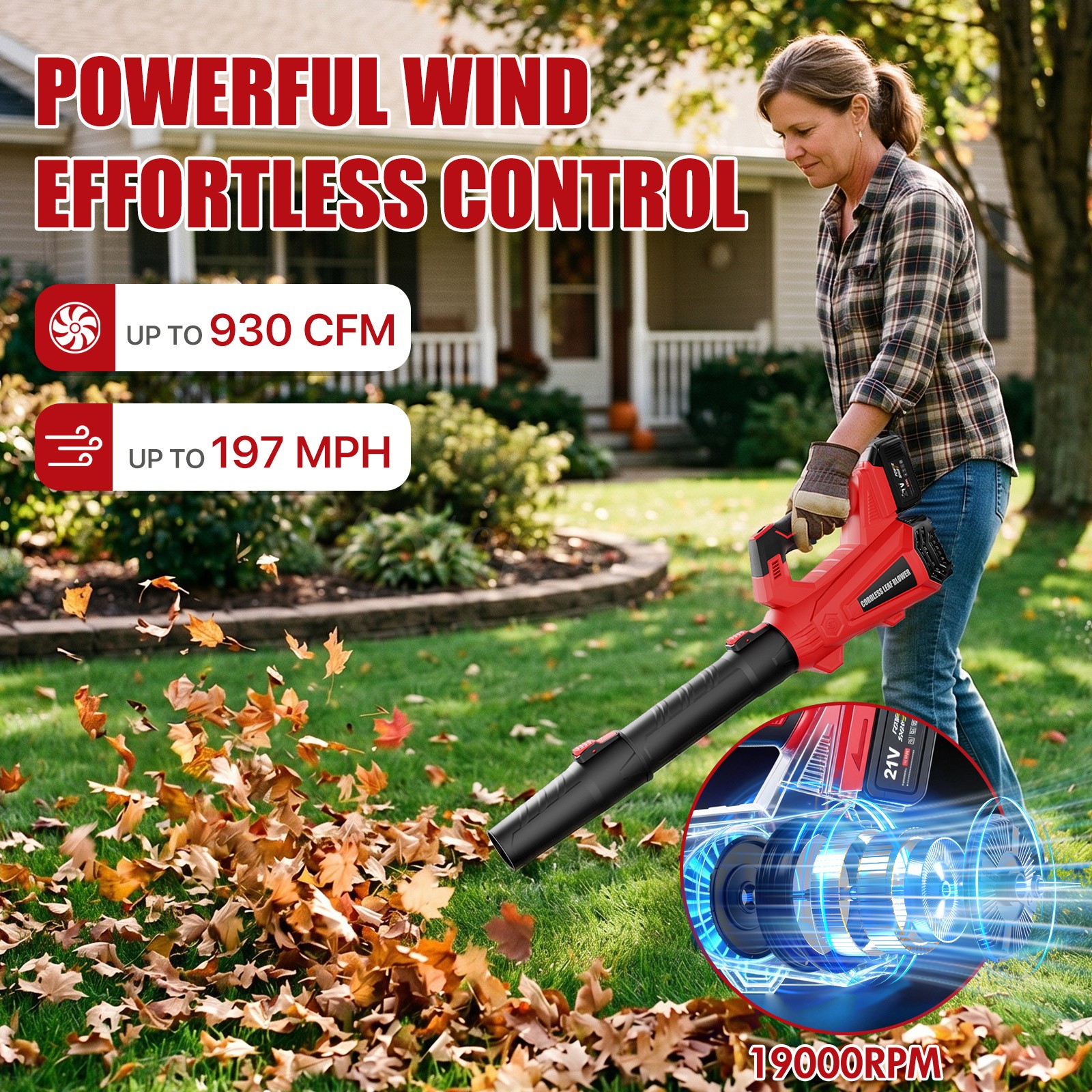 Cordless Leaf Blower 650CFM/150MPH & 6 Speed Levels Electric w/2 Batteries 4.0Ah