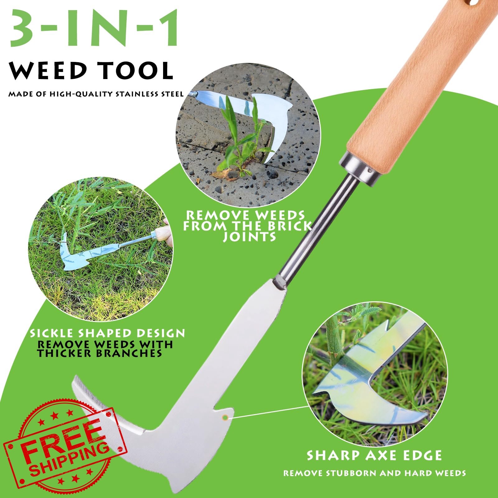 Jahenway 12″ Crevice Weeder Stainless Steel Wood Handle