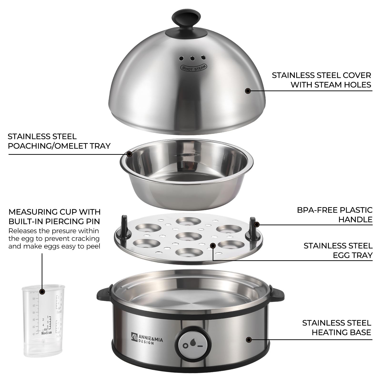 Electric Egg Cooker, All Stainless Steel 7 Egg Capacity egg boiler, 360W, Har…