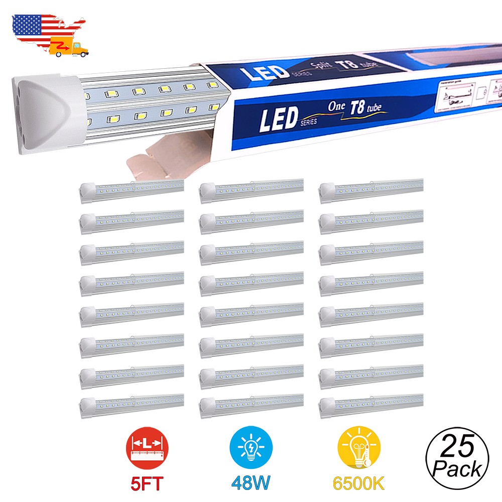 5 Ft Led Bulbs 48W 6500K Daylight White 25 Pack Freezer Door Tube Light Linkable