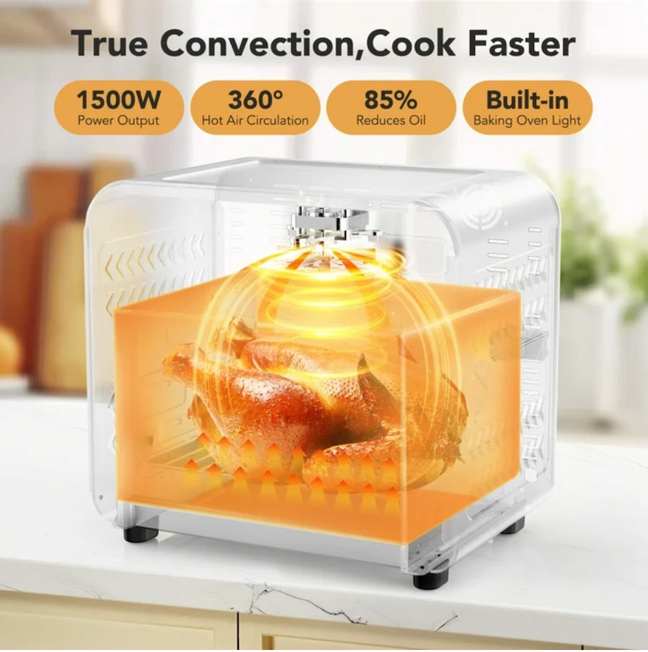 19QT Air Fryer Toaster Oven With Convection, 5 in 1 Oil Free Cooker, 1500W Black